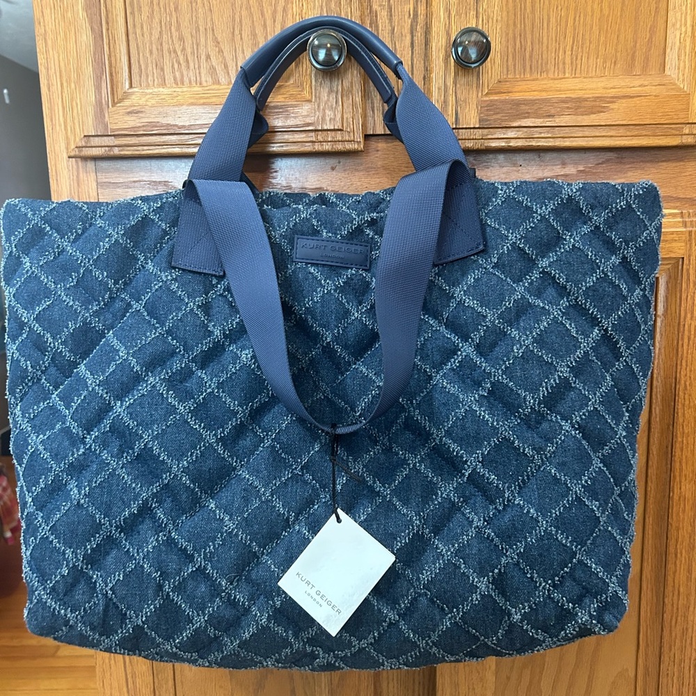 Kurt Geiger Blue Quilted Denim Shopper Tote